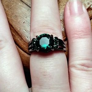 Green Tourmaline Black Rhodium Vintage Ring Size 9
